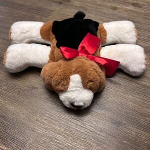 Aurora World Plush Dog Puppy Floppy Ears Red Bow Tricolor Beagle 2023